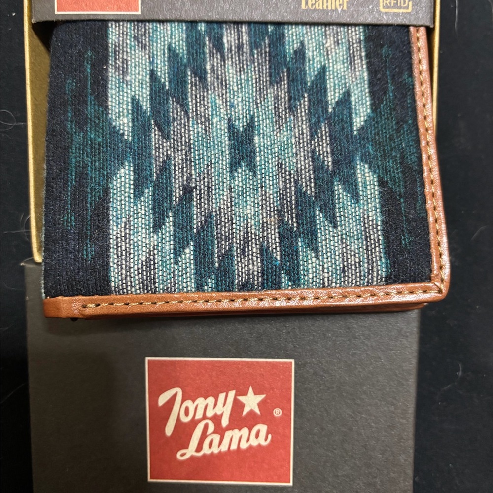 Tony Lama Black and Brown Leather Bifold Wallet with ID Pocket